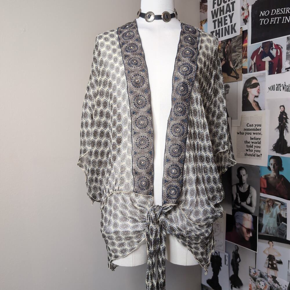 Sheer Floral Kimono Cardigan Silk Boho